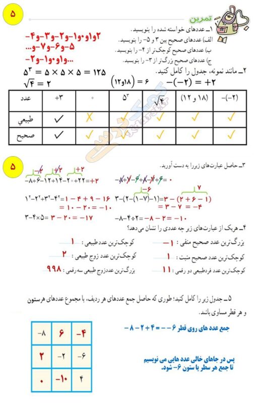 جواب ریاضی هشتم صفحه 5 (حل تمرین)